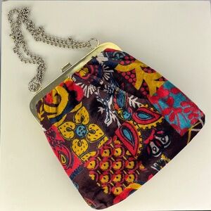Rare | Vintage 60s | Floral Velveteen Clasp Purse w/ Chain